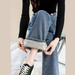 High Waist Wide Leg Velvet Jeans Long Loose Straight Pants