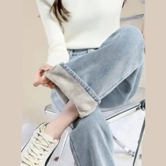 High Waist Wide Leg Velvet Jeans Long Loose Straight Pants