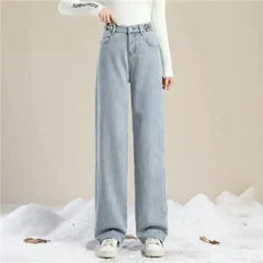 High Waisted Long Straight Velvet Jeans for Women