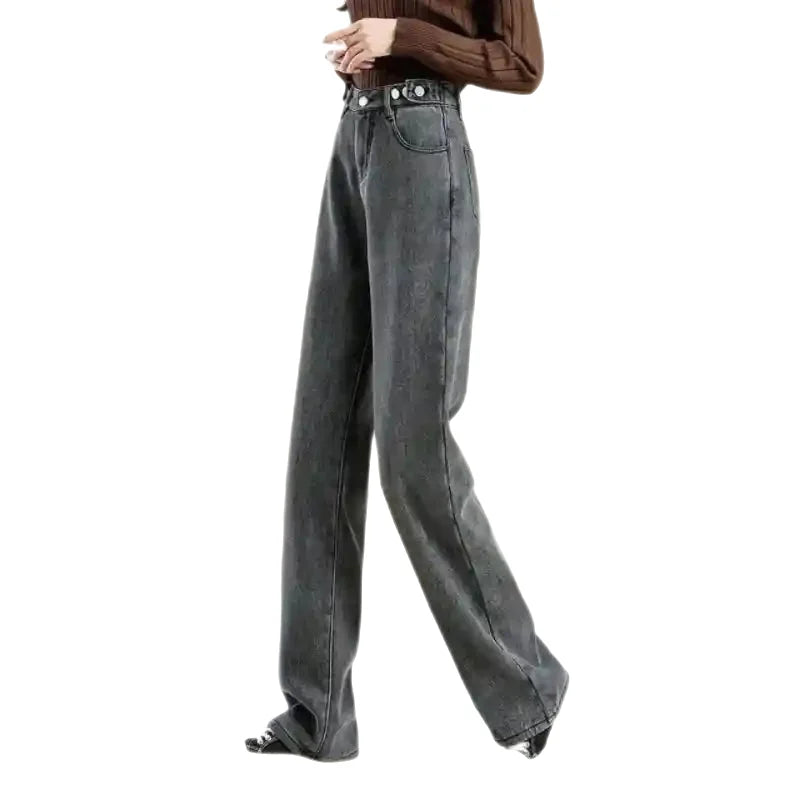 High Waisted Long Straight Velvet Jeans for Women