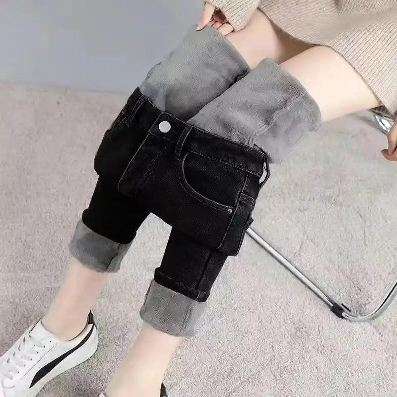 High Waisted Long Straight Velvet Jeans for Women Style 3