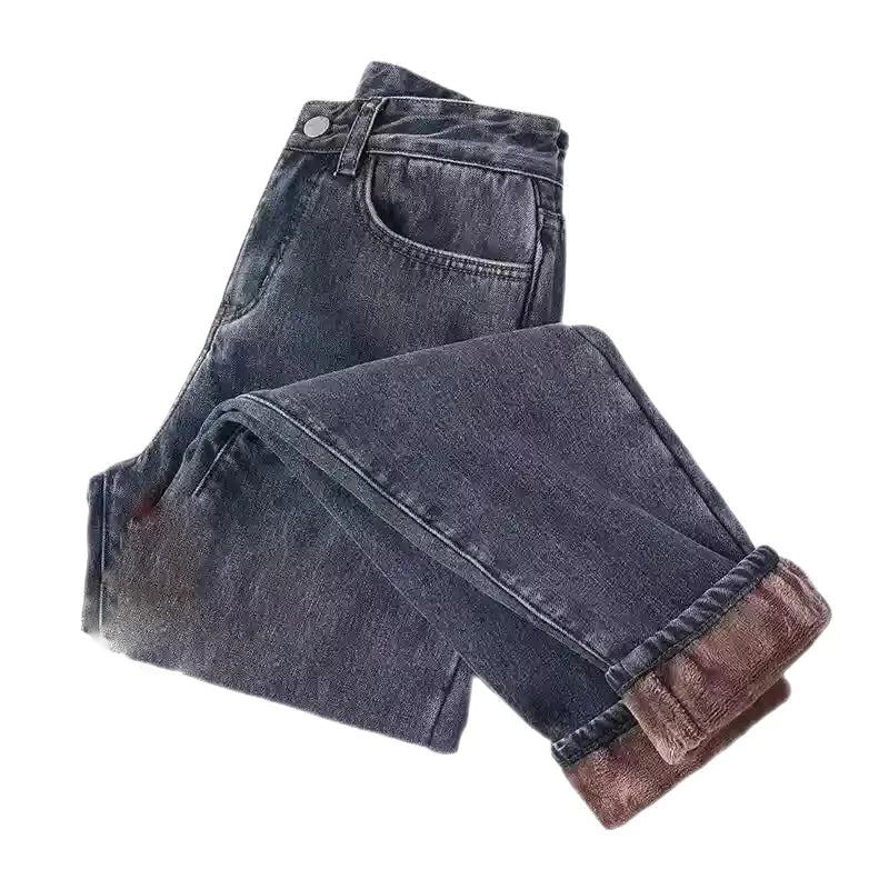 High Waisted Long Straight Velvet Jeans for Women Style 4