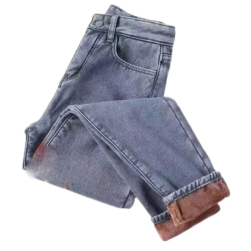 High Waisted Long Straight Velvet Jeans for Women Style 4