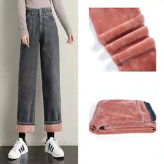 High Waisted Long Straight Velvet Jeans for Women Style 5