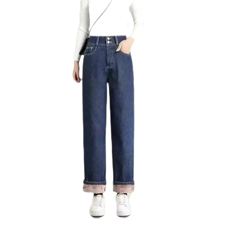 High Waisted Long Straight Velvet Jeans for Women Style 5