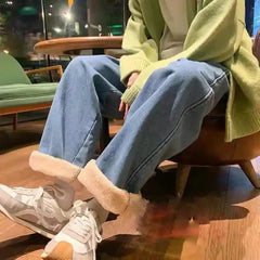 High Waisted Long Straight Velvet Jeans for Women Style 6