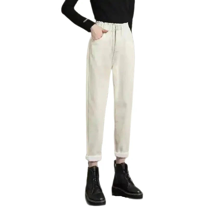 High Waisted Long Straight Velvet Jeans for Women Style 7