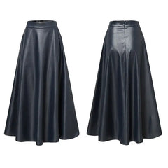 High-Waisted PU Leather Long Skirt