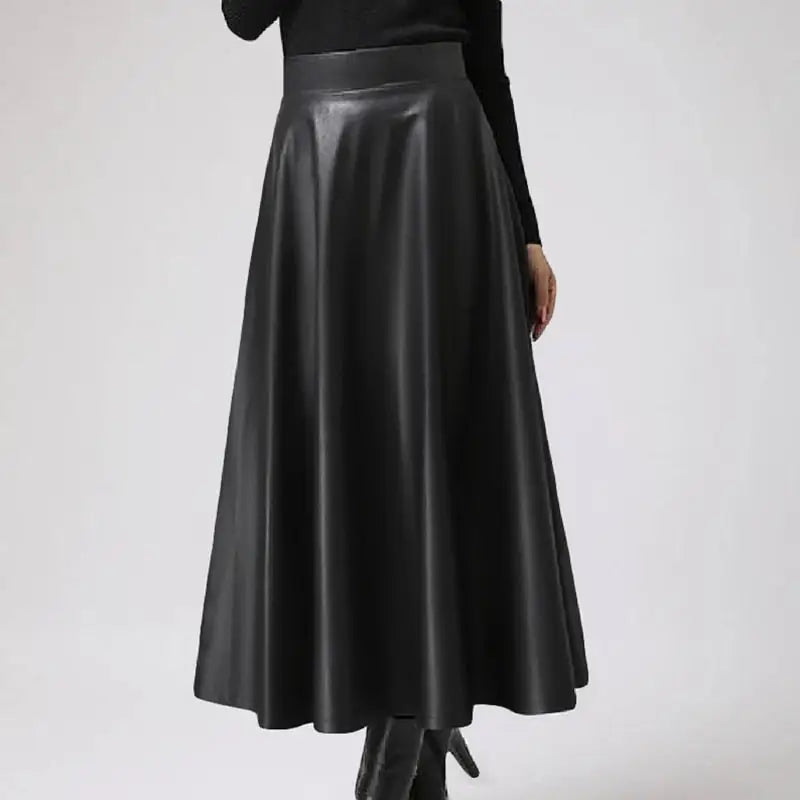 High-Waisted PU Leather Long Skirt