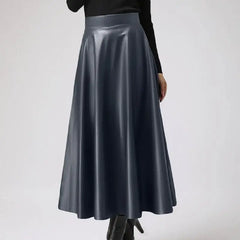 High-Waisted PU Leather Long Skirt