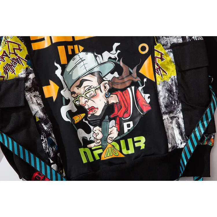 Hip Hop Cartoon Ribbon Coat Hoodie