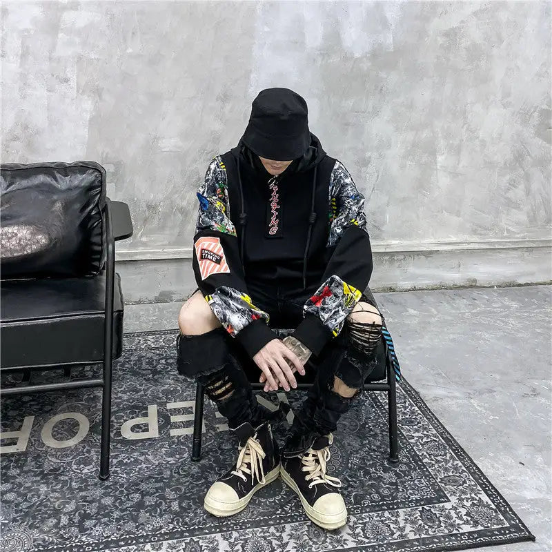 Hip Hop Cartoon Ribbon Coat Hoodie