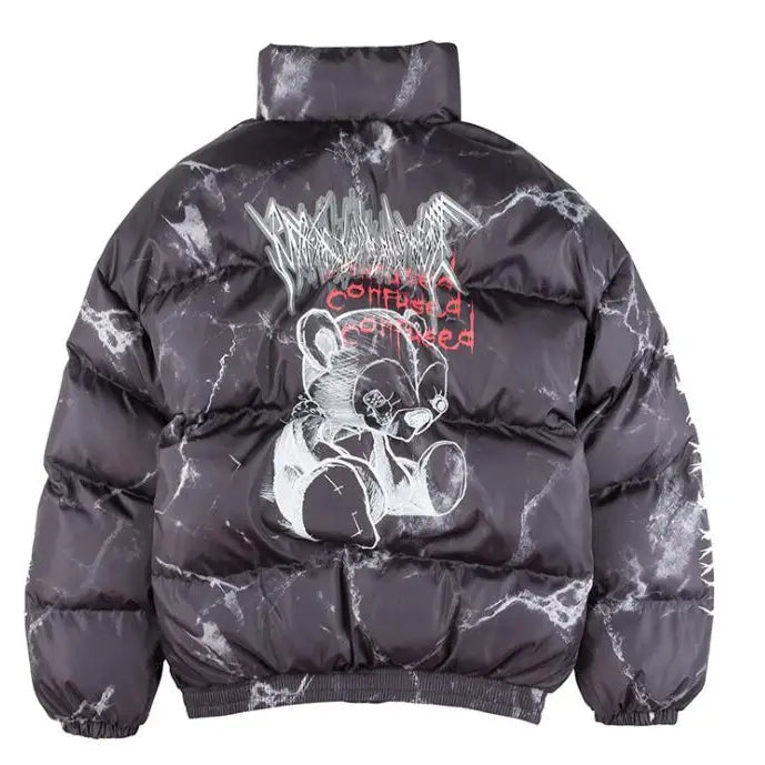 Hip Hop Hurt Bear Print Oversize Parka Coat