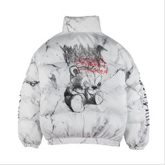 Hip Hop Hurt Bear Print Oversize Parka Coat