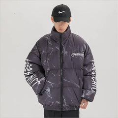 Hip Hop Hurt Bear Print Oversize Parka Coat