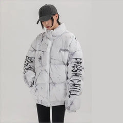 Hip Hop Hurt Bear Print Oversize Parka Coat