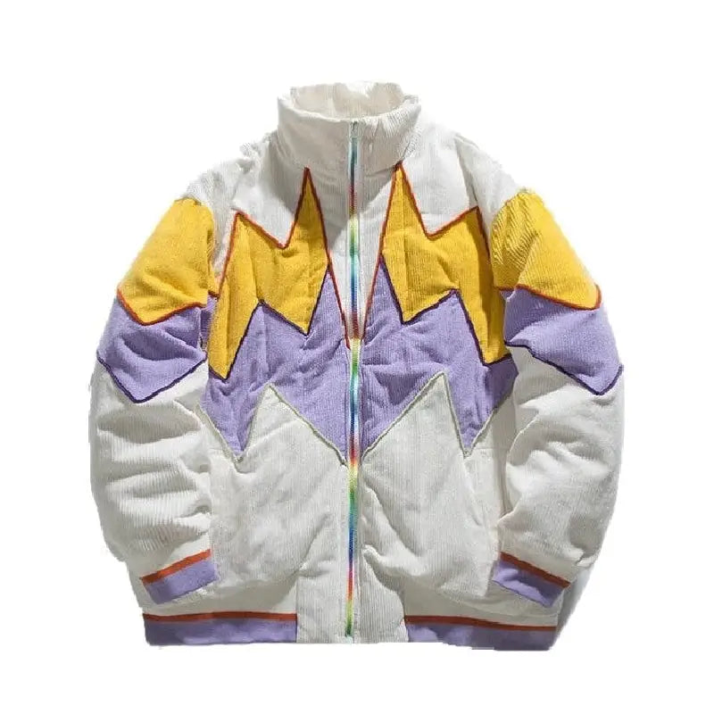 Hip Hop Patchwork Corduroy Parka Coat white / M