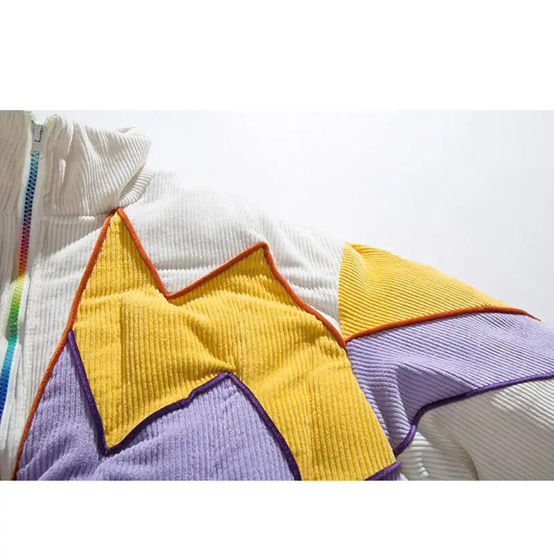 Hip Hop Patchwork Corduroy Parka Coat