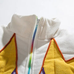 Hip Hop Patchwork Corduroy Parka Coat