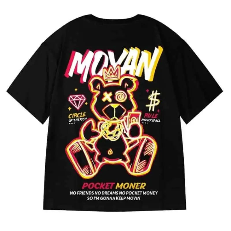 Hip Hop Short Sleeve T Shirt with Oversized Prints Black