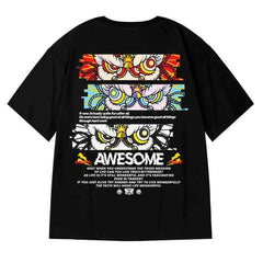 Hip Hop Short Sleeve T Shirt with Oversized Prints Black