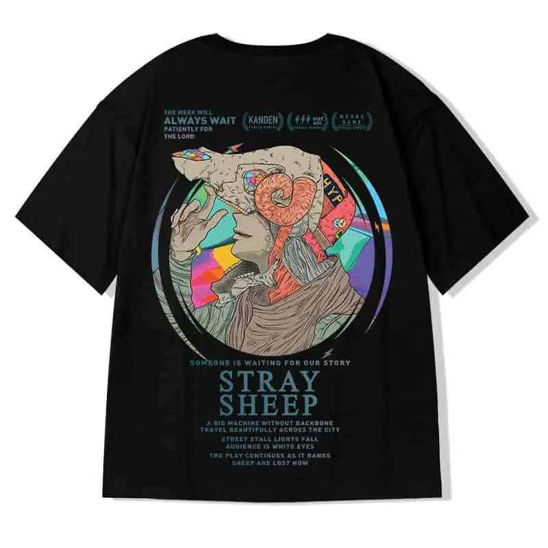 Hip Hop Short Sleeve T Shirt with Oversized Prints Black