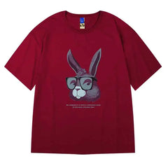 Hip Hop Short Sleeve T Shirt with Oversized Prints Burgundy