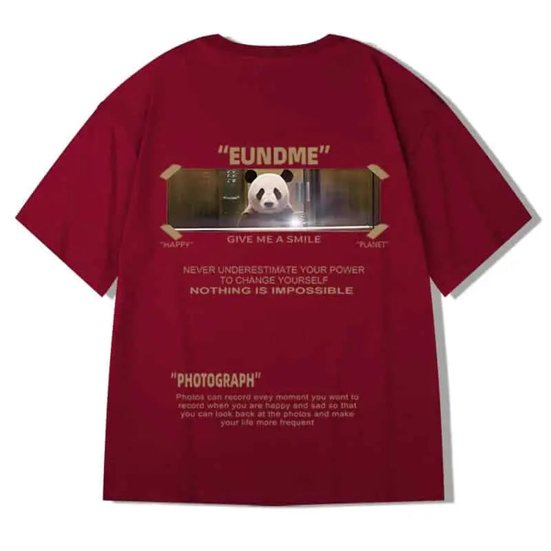 Hip Hop Short Sleeve T Shirt with Oversized Prints Burgundy