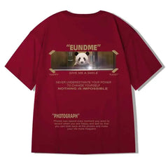 Hip Hop Short Sleeve T Shirt with Oversized Prints Burgundy