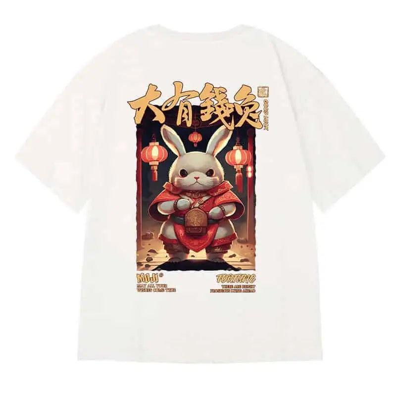 Hip Hop Short Sleeve T Shirt with Oversized Prints Rabbit