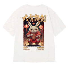 Hip Hop Short Sleeve T Shirt with Oversized Prints Rabbit