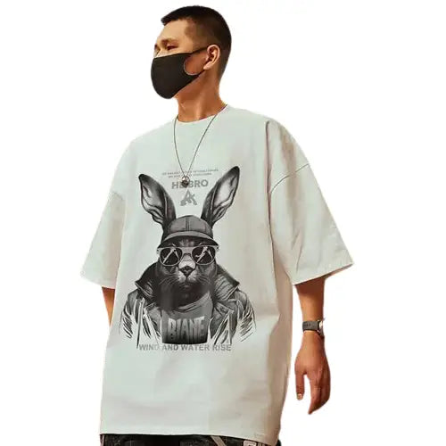 Hip Hop Short Sleeve T Shirt with Oversized Prints
