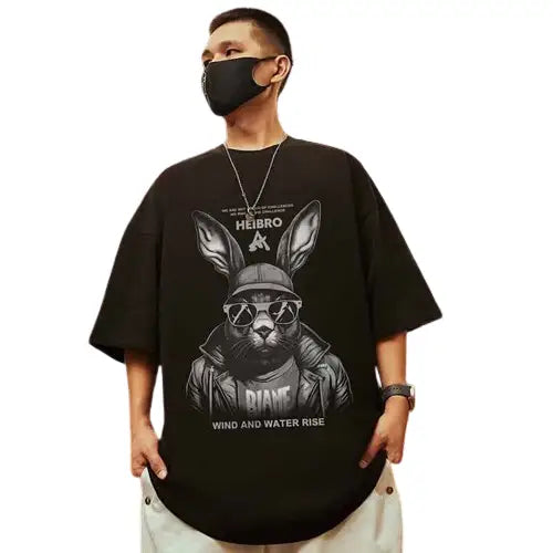Hip Hop Short Sleeve T Shirt with Oversized Prints