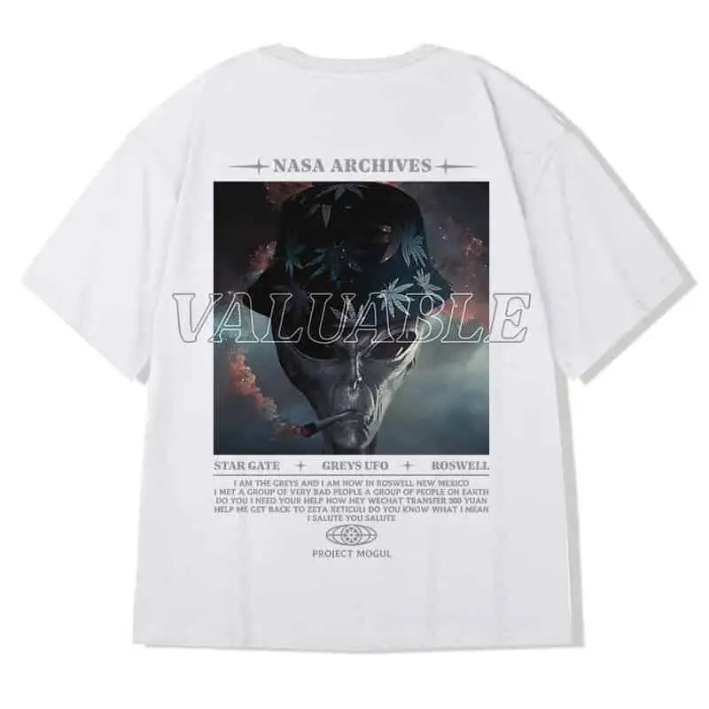 Hip Hop Short Sleeve T Shirt with Oversized Prints White