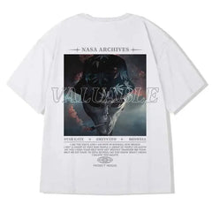 Hip Hop Short Sleeve T Shirt with Oversized Prints White