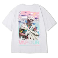 Hip Hop Short Sleeve T Shirt with Oversized Prints White