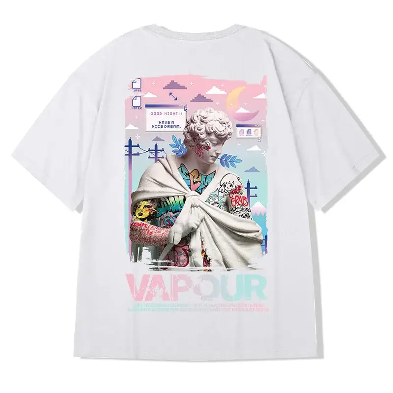Hip Hop Short Sleeve T Shirt with Oversized Prints White
