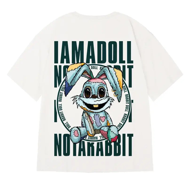 Hip Hop Short Sleeve T Shirt with Oversized Prints White