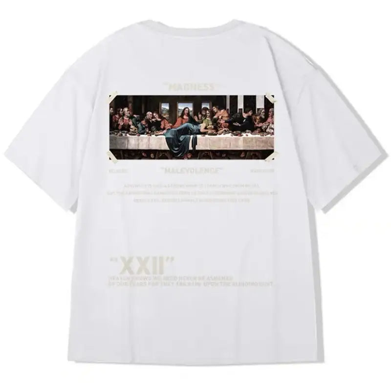 Hip Hop Short Sleeve T Shirt with Oversized Prints White