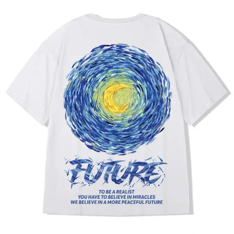 Hip Hop Short Sleeve T Shirt with Oversized Prints White