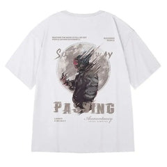 Hip Hop Short Sleeve T Shirt with Oversized Prints White