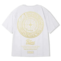 Hip Hop Short Sleeve T Shirt with Oversized Prints White