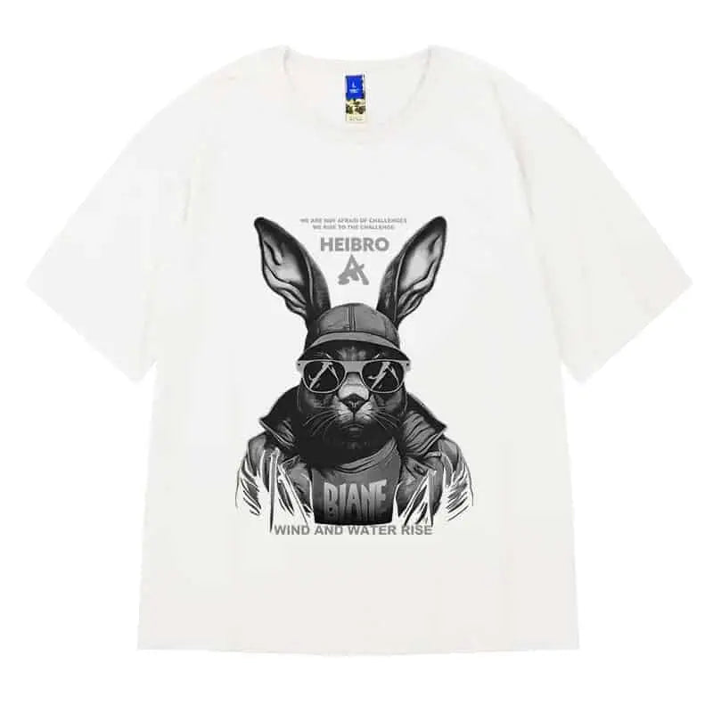 Hip Hop Short Sleeve T Shirt with Oversized Prints White