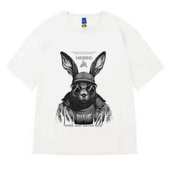 Hip Hop Short Sleeve T Shirt with Oversized Prints White