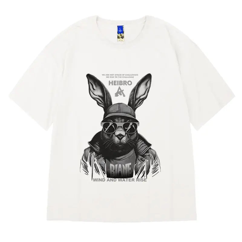 Hip Hop Short Sleeve T Shirt with Oversized Prints White