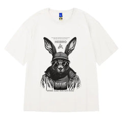 Hip Hop Short Sleeve T Shirt with Oversized Prints White