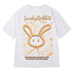 Hip Hop Short Sleeve T Shirt with Oversized Prints White