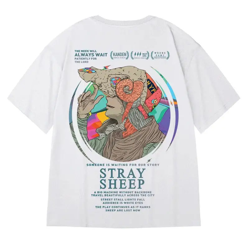 Hip Hop Short Sleeve T Shirt with Oversized Prints