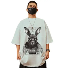 Hip Hop T-shirt with Oversized Prints Short Sleeve