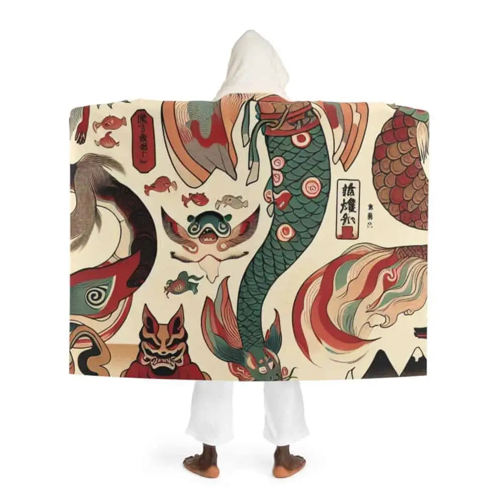 Hiroshi Kuroyama - Japanese Yōkai Hooded Sherpa Fleece Blanket